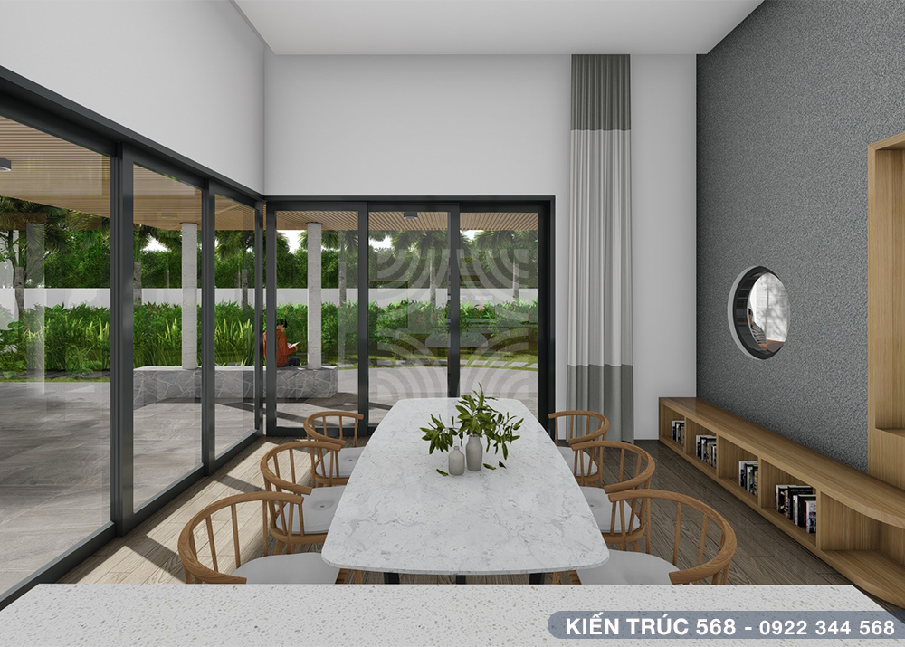 thiết kế nhà vườn nghỉ dưỡng bếp không gian mở